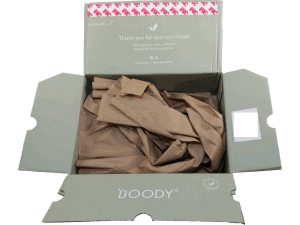 A picture of Boody Eco Wear shipping package opened.